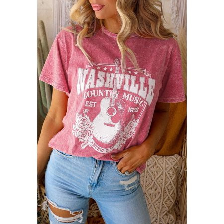 Azura Exchange - Red - Nashville Country Music Graphic Tee Women s Nashville Country Music T-Shirt Pink Distressed Nashville Country Music Graphic Tee Vintage Style Nashville Country Music | Walmart (US)