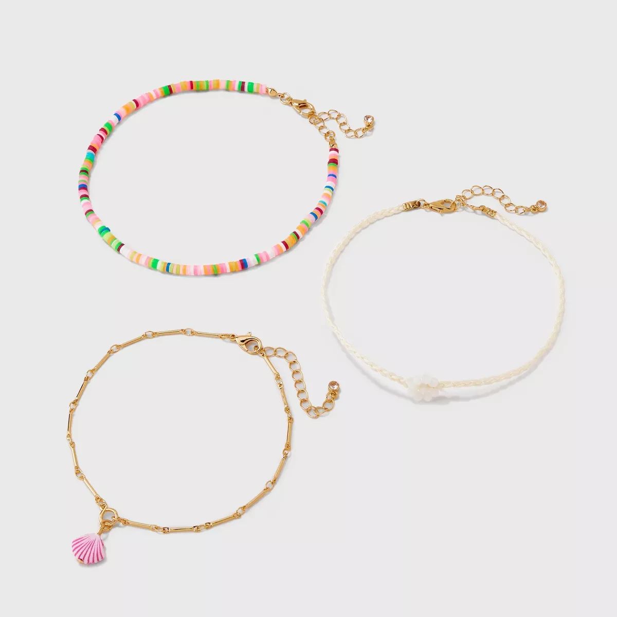 Flower Shell Beaded Chain Anklet Set 3pc - Wild Fable™ Gold/Rainbow | Target