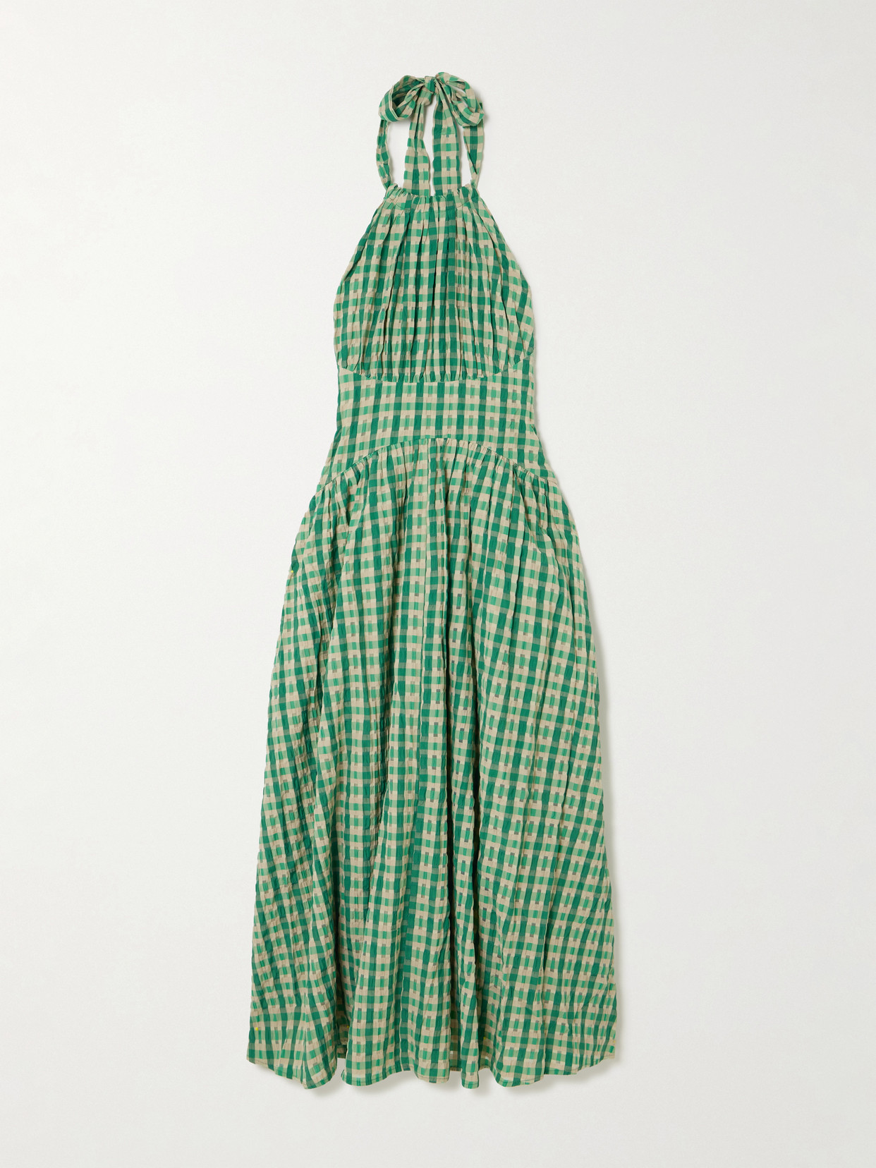 Rosie Assoulin - Halter In The Name Of Love Gathered Checked Seersucker Halterneck Midi Dress - Green | NET-A-PORTER (US)