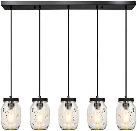PUZHI HOME Mason Jar Lights, 5-Lights Kitchen Island Light Farmhouse Pendant Lighting for Diningr... | Amazon (US)