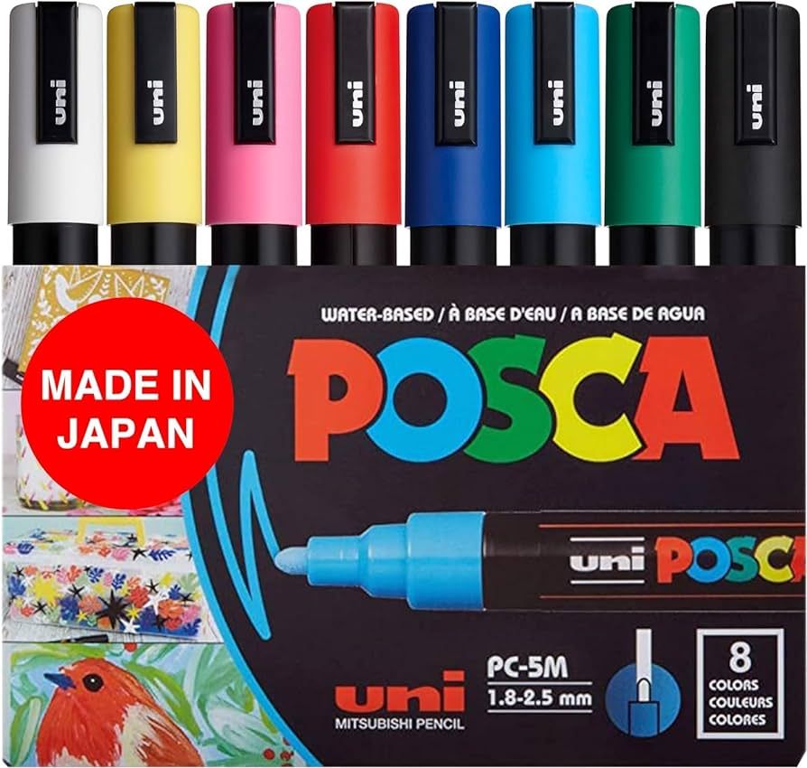 8 Posca Paint Markers, 5M Medium Markers with Reversible Tips, Marker Set of Acrylic Paint Pens |... | Amazon (US)