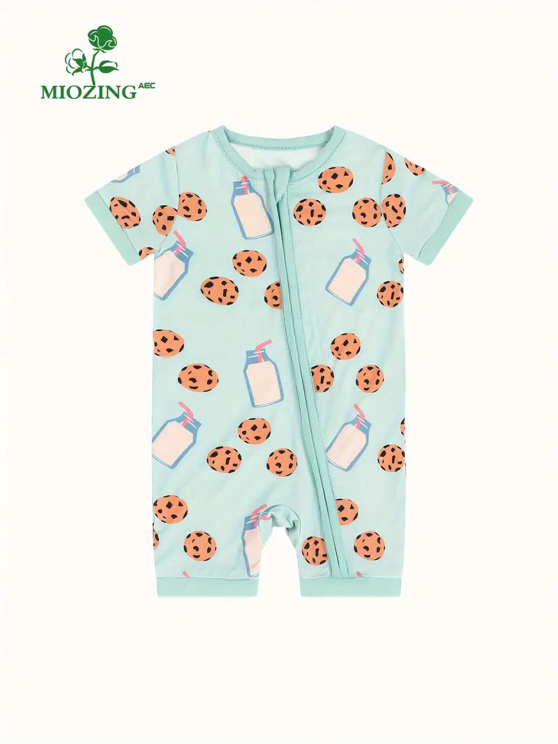MIOZING Bamboo Fiber Bodysuit For Baby, Milk Bottle And Biscuit Pattern Short Sleeve Onesie, Infa... | Temu Affiliate Program