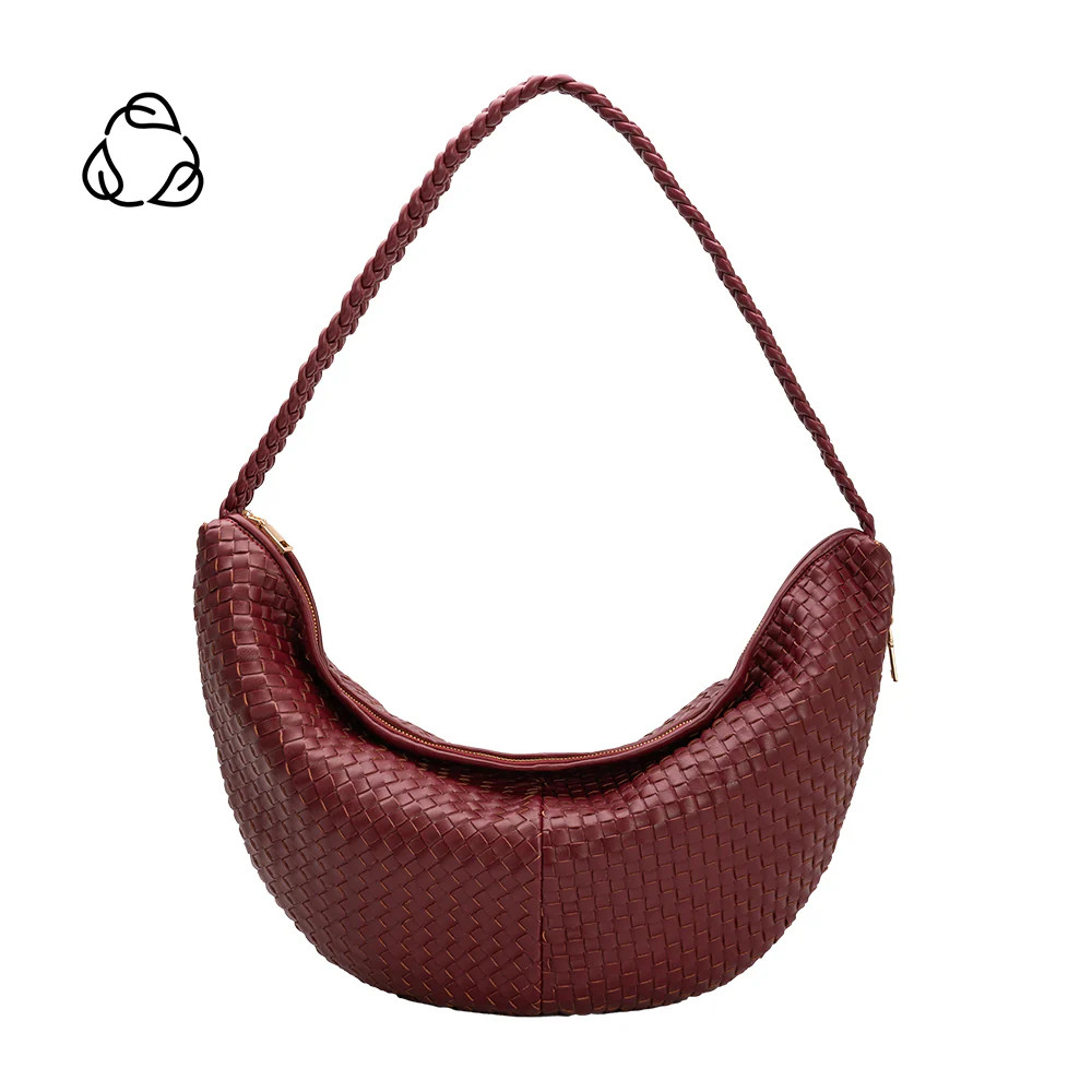 Cranberry Raquel Extra Large Recycled Vegan Leather Woven Crossbody Bag | Melie Bianco | Melie Bianco