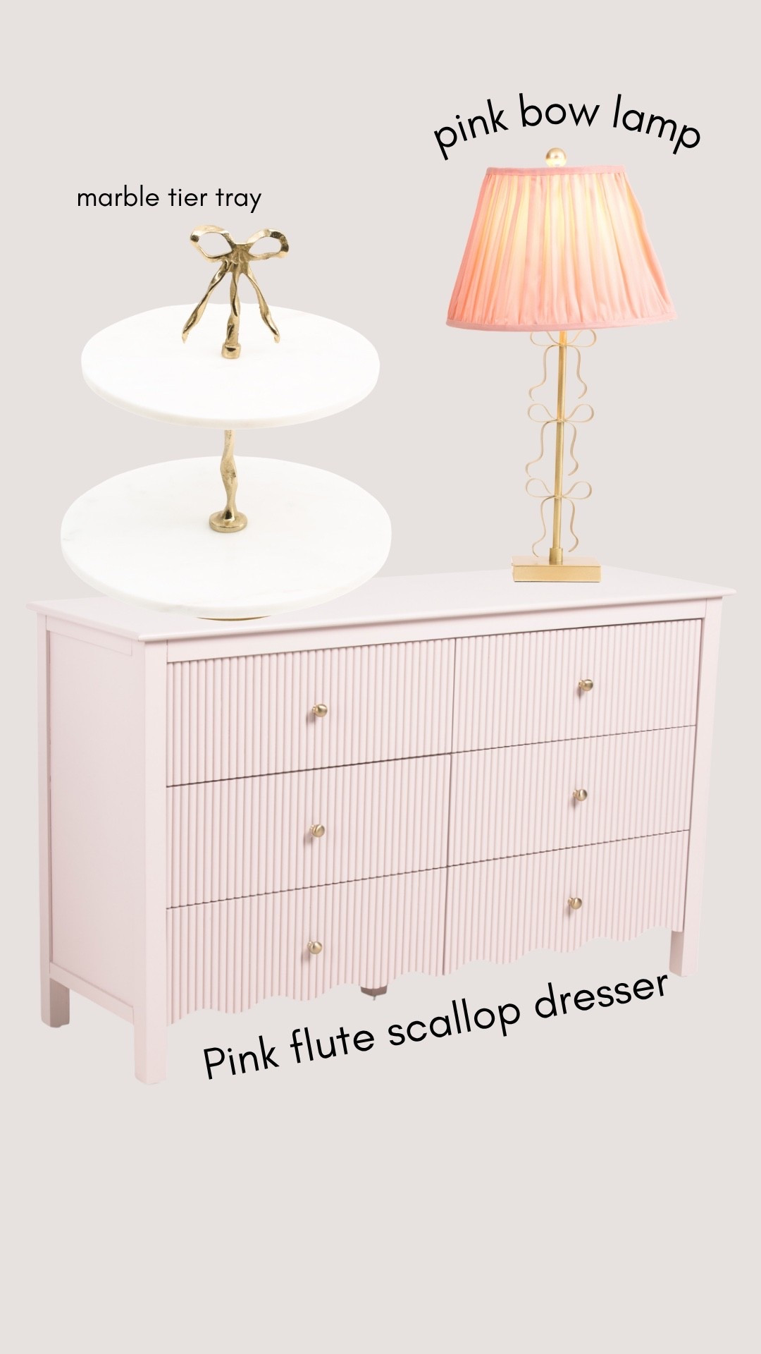 Coquette Furniture 🎀 pink and gold bow lamp. marble and gold tier tray. Baby pink fluted dresser 🎀

#LTKHome #LTKSeasonal