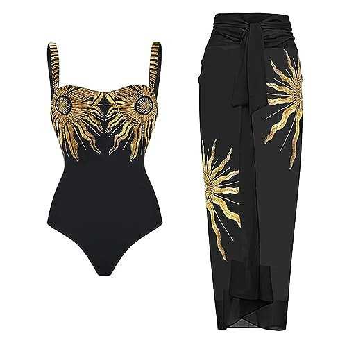 Women's Sexy One Piece Swimwear Deep V 3D Floral Decorative Print Swimwear and Wrap Skirt Cover | Amazon (US)