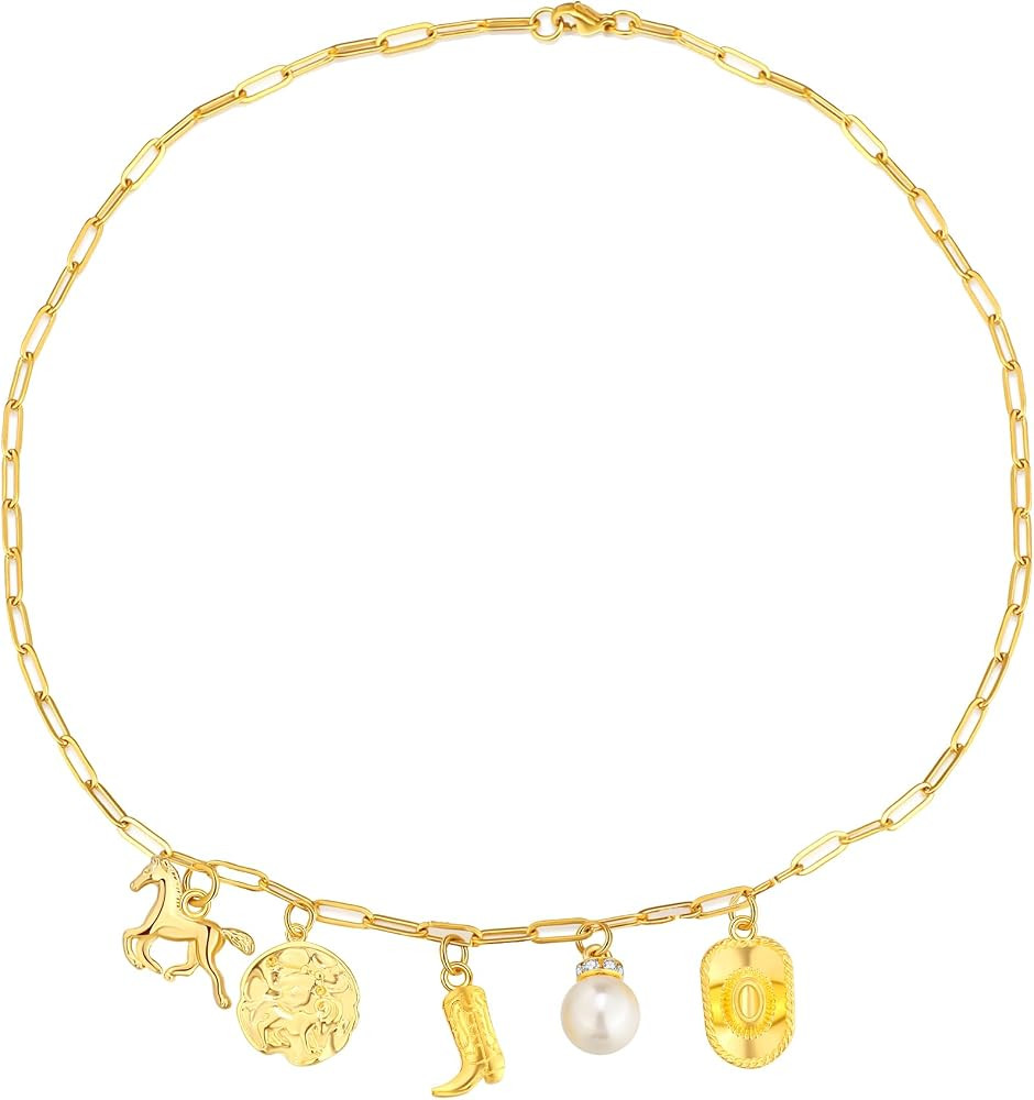 Cowboy Charm Necklace Dainty Gold Cowboy Summer Choker Coquette Chain Necklace Cowboy Jewelry Gif... | Amazon (US)