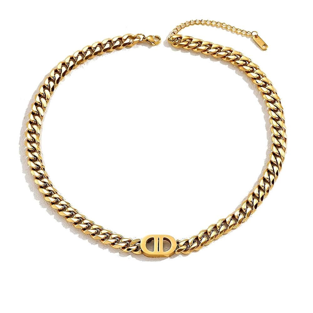 Classic silvery Letter Necklace – Stylish Cuban Chain Choker – Elegant Gift for Women & Teens | Amazon (US)