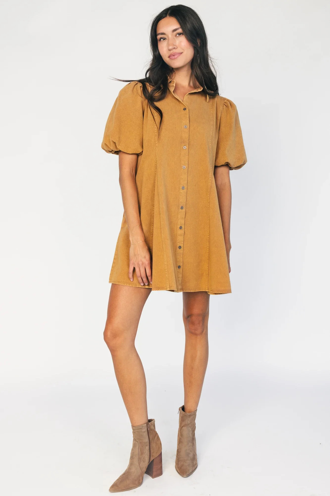 Geneva Button Front Short Dress | Camel | Baltic Born