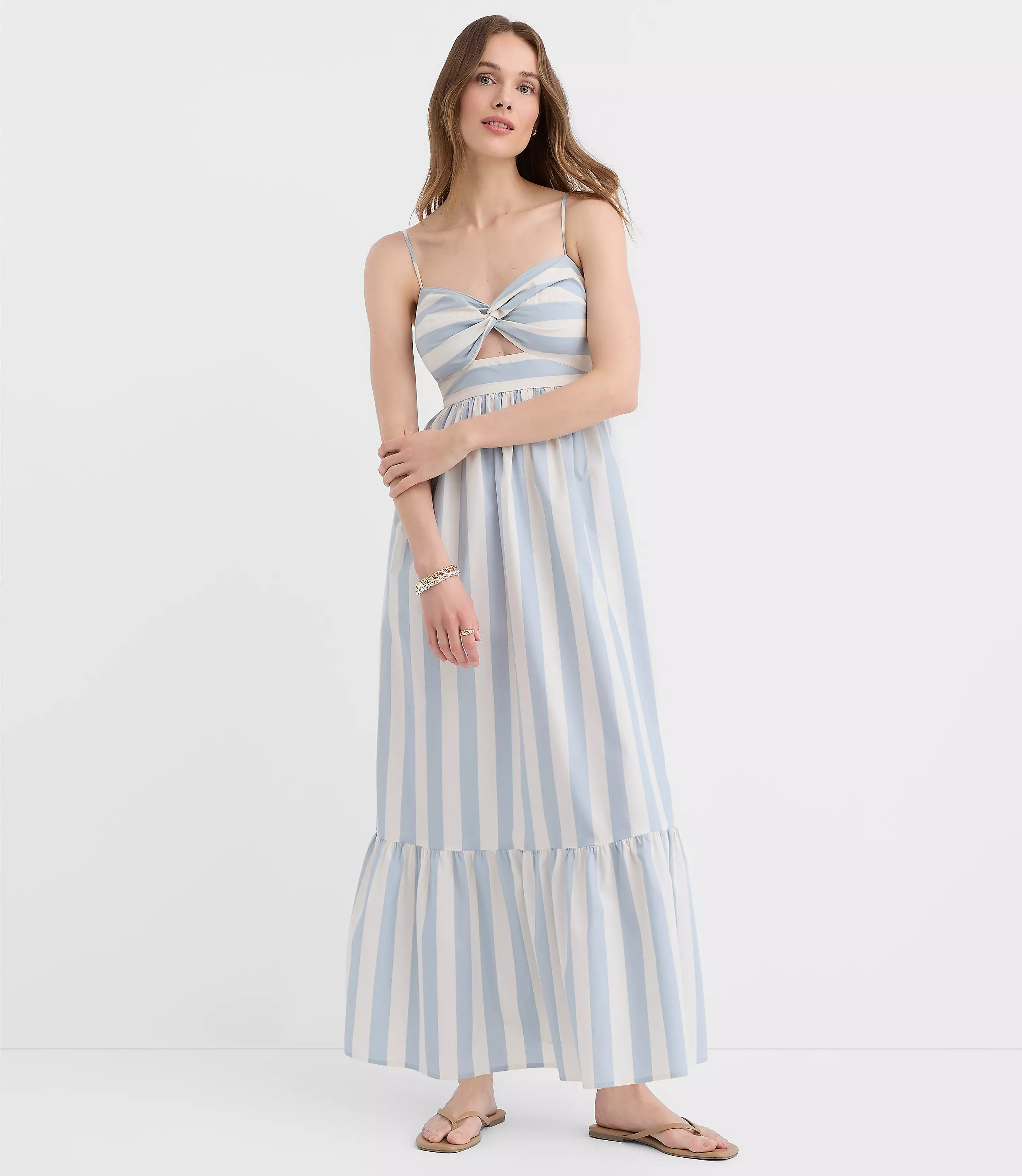 LOFT Beach Striped Poplin Cutout Twist Maxi Pocket Dress | LOFT