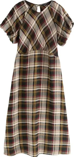 Plaid Puff Sleeve Midi Dress | Nordstrom