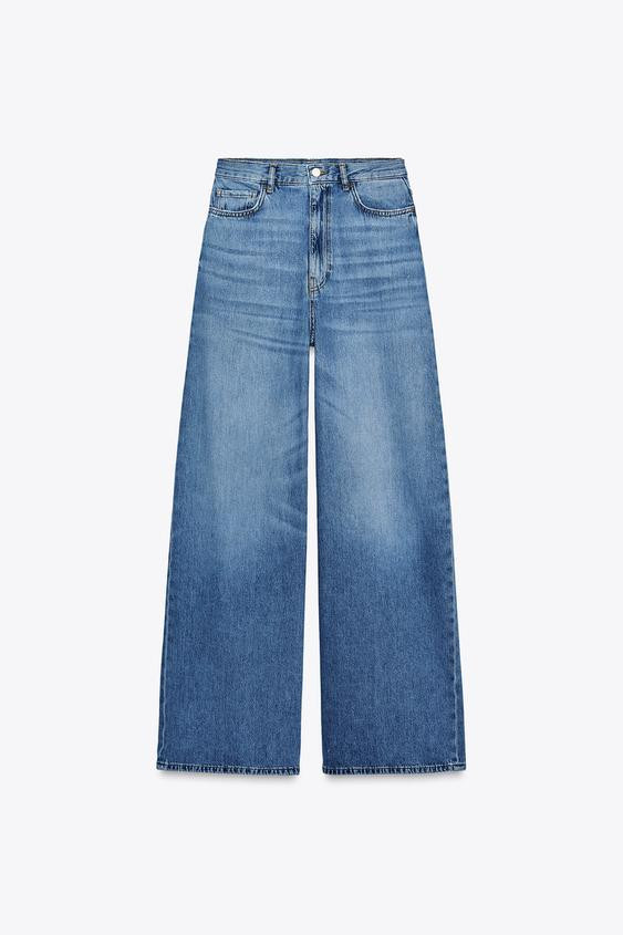 ZW COLLECTION HIGH-WAISTED PALAZZO JEANS Blue Oyster-white Light blue | Zara US