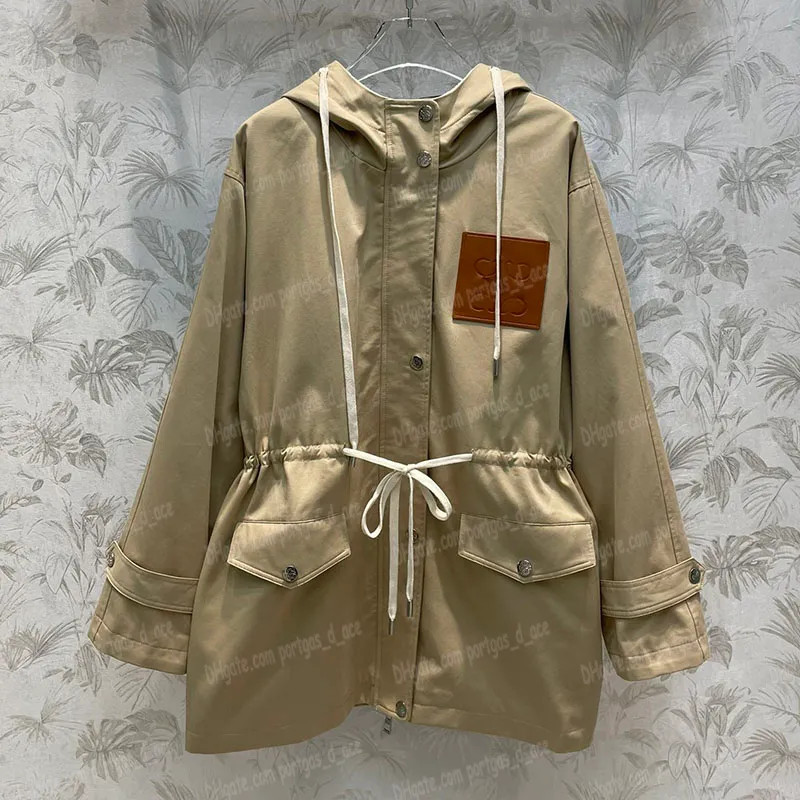 Women Elegant Hooded Trenchcoat Leather Patchwork Designer Jackets Drawstring Long Sleeved Parkas... | DHGate