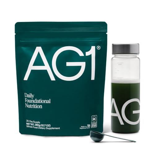 AG1 Greens Powder Supplement | Improve Gut Health | Multivitamin, Probiotic, Gluten Free, Vegan and Keto Friendly | Shaker & Scoop Included | 75 Vitamins (Athletic Greens), Classic Formula | Amazon (US)