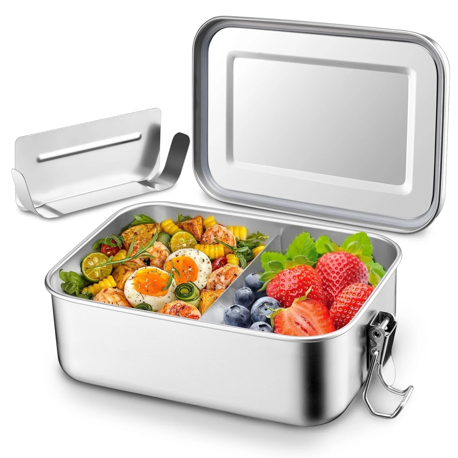 Walchoice Bento Box, 47oz Stainless Steel Lunch Box Container with Lids & 2 Removable Dividers, R... | Walmart (US)