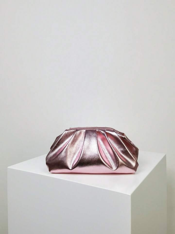 Medium Metallic Ruched Bag Pink Funky Pu | SHEIN