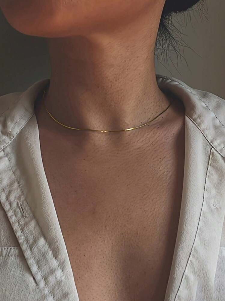 1pc 35cm/1.2mm Stainless Steel Classic Ultra-Thin Necklace, Simple Collarbone Chain For Women | SHEIN
