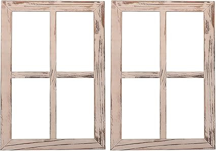 LOGOFUN 2PCS Rustic Wood Faux Window Frame Vintage Wall Decor Farmhouse Style Decorative Accent f... | Amazon (US)