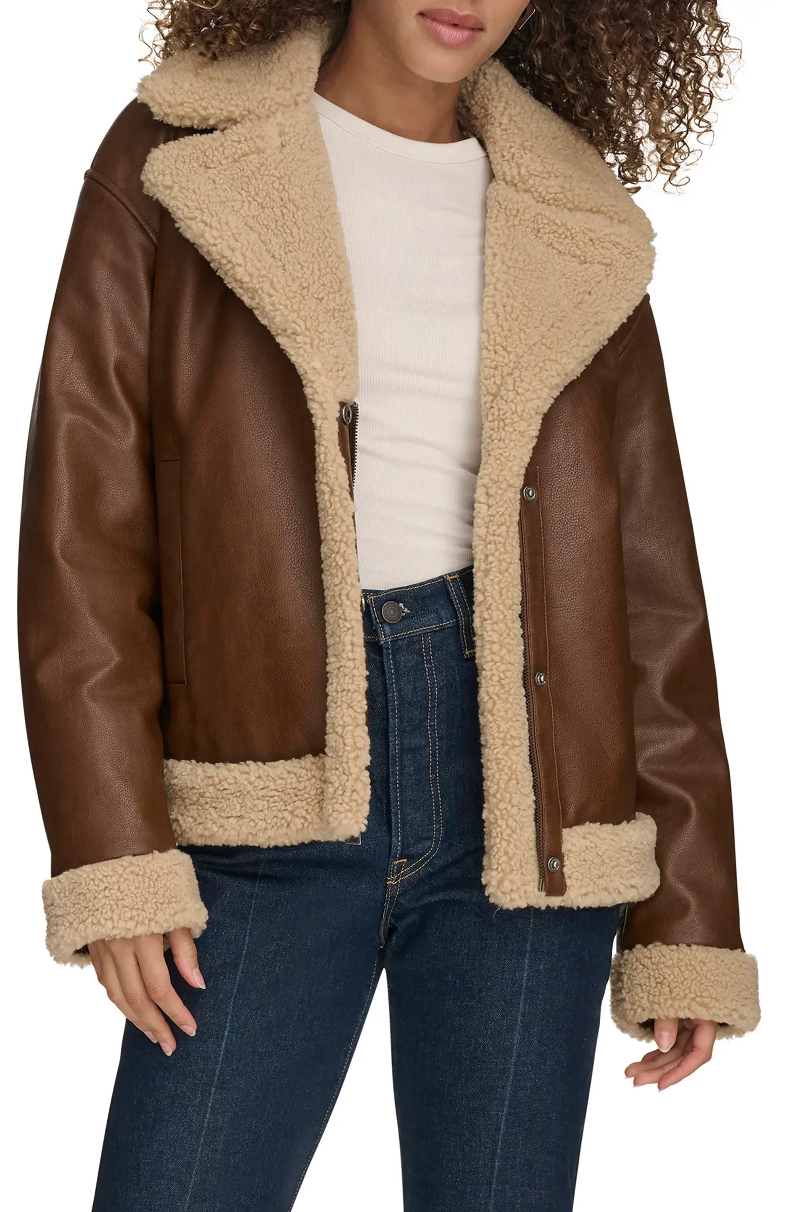 High Pile Fleece Asymmetrical Faux Leather Jacket | Nordstrom Rack