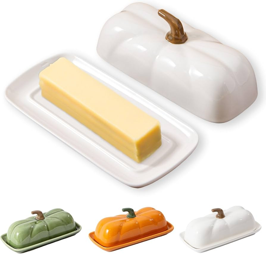Plato de Mantequilla de Calabaza con Tapa, Bandeja de Mantequilla de Cer\u00e1mica, Envase de Man... | Amazon (US)