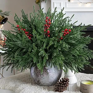 Artificial Faux Christmas Norfolk Pine Stems Branches for Vases,12 Bundles Fake Evergreen Real To... | Amazon (US)
