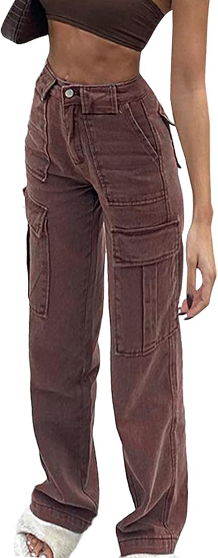 Women Patchwork Jeans High Waisted Straight Leg Stretch Denim Pants Girls Fashion Color Block Patch  | Amazon (US)