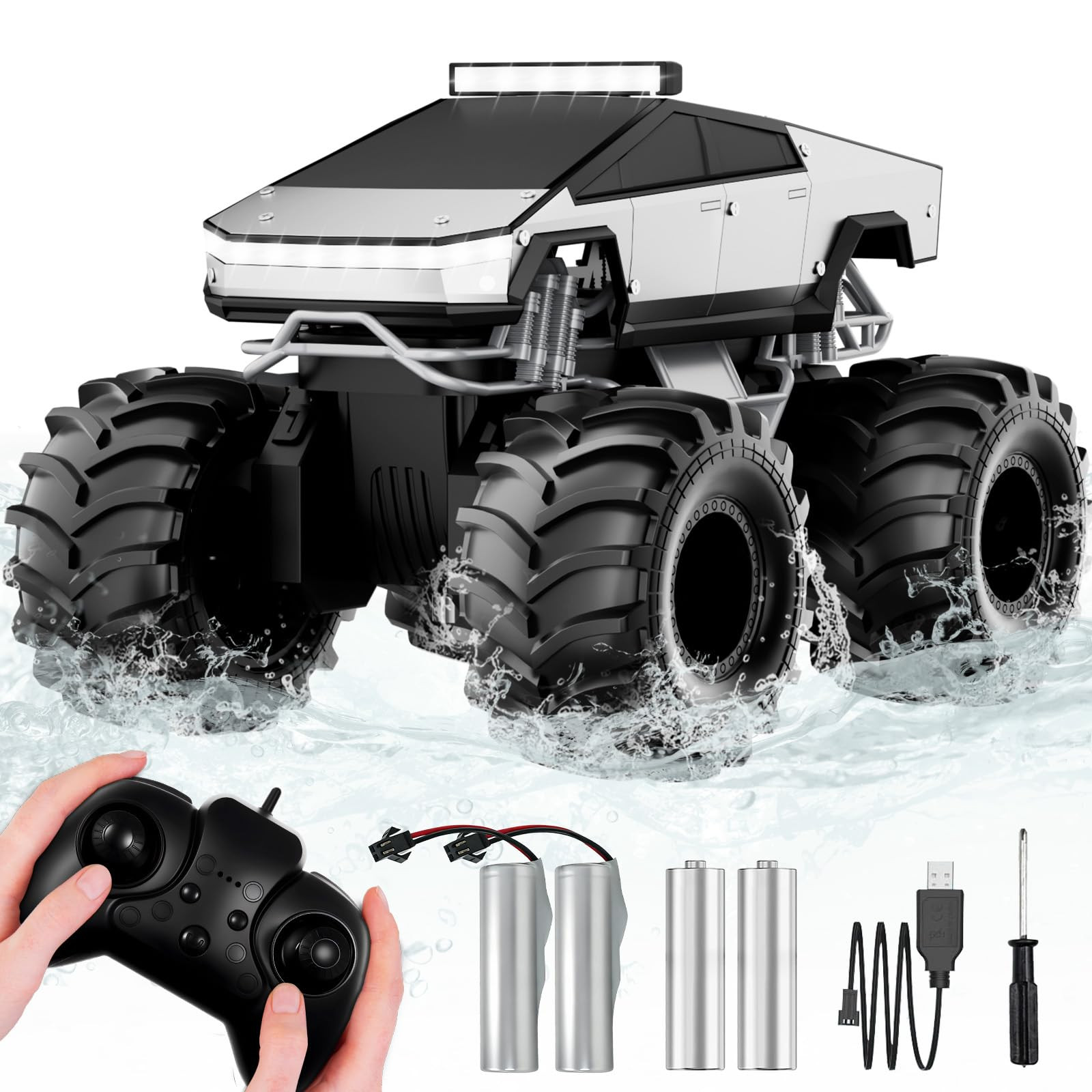 Remote Control Car, 1:18 Amphibious RC Cars, 4WD All Terrain Off-Road Pickup, 2.4GHz Waterproof C... | Amazon (US)