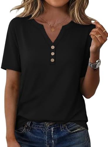XIEERDUO Womens Summer Tops Short Sleeve Henley Shirts Casual V Neck T Shirts Business Work Blous... | Amazon (US)