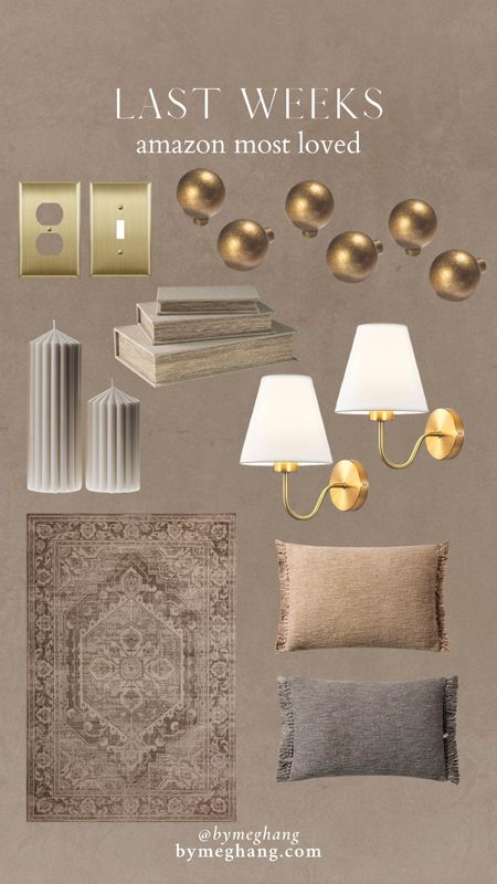Last weeks Amazon most loved items! Brass outlet covers that elevate any room, affordable brass hardware, decorative storage books, affordable designer look a like sconces, the prettiest candles ever, best selling rug, throw pillows 

#LTKhome