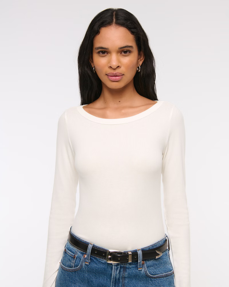 Long-Sleeve Boatneck Featherweight Rib Top | Abercrombie & Fitch (UK)
