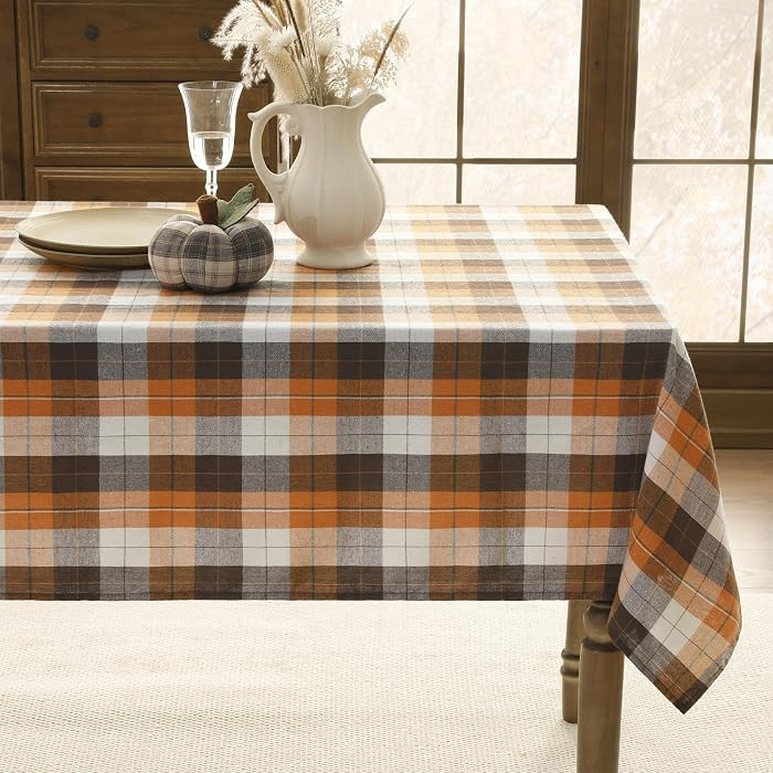 Romanstile Fall Checkered Tablecloth Rectangle, 60 x 102 Inch, Brown | Amazon (US)