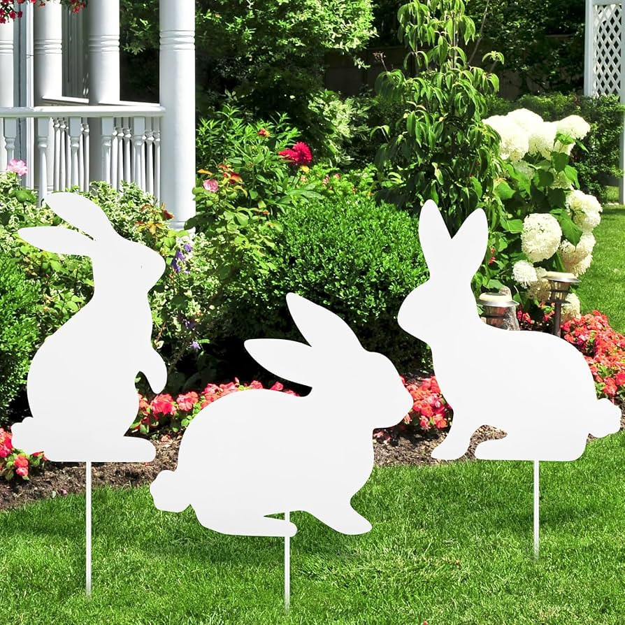 3 Pcs Large Easter Bunny Yard Signs Metal Rabbit Garden Stakes Easter Bunny Lawn Decorations Outd... | Amazon (US)