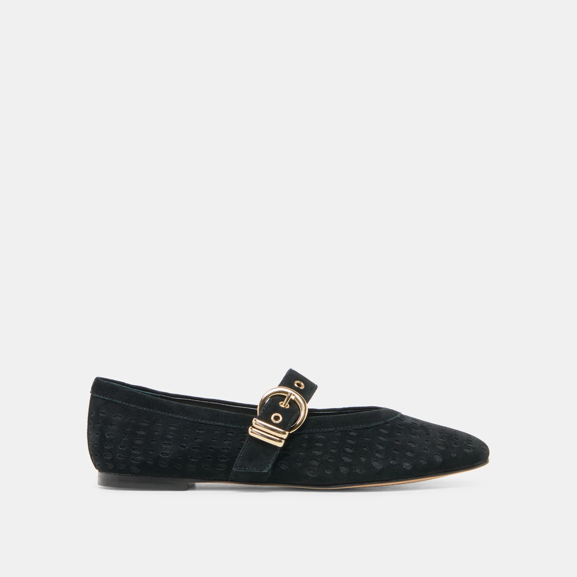 MIKELA Onyx Perforated Suede Mary-Jane Ballet Flats | Dolce Vita | DolceVita.com