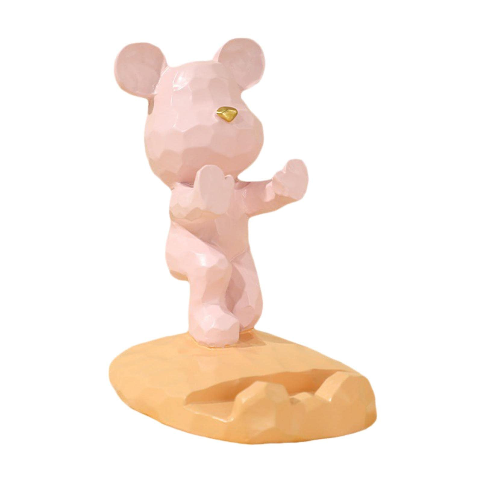 Bear Statue Mobile Stand Cartoon Crafts Portable Desk Phone Holder Cute Bear Statue Home Decor and Phone Tablet Glasses Holder (Push Palm Pink) | Amazon (US)