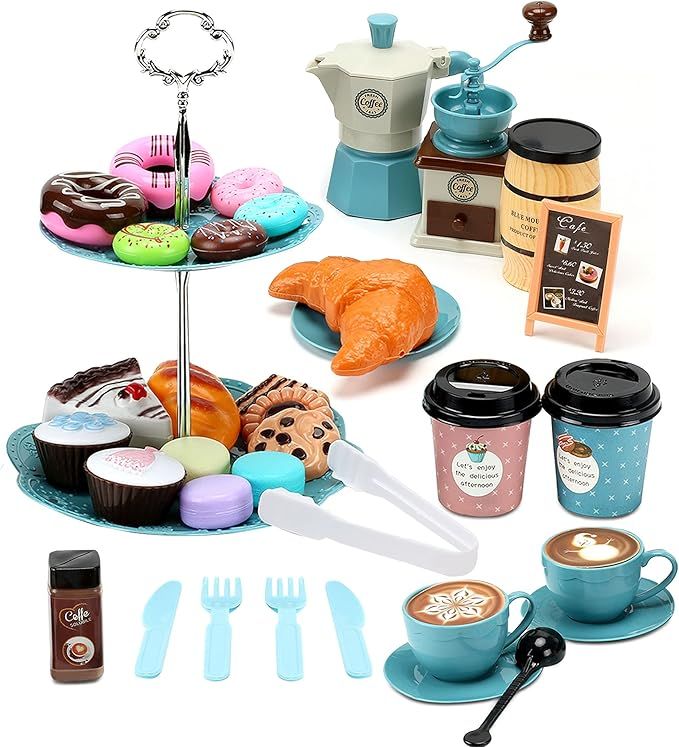 MEGA CASA Tea Party Set for Little Girls, Pretend Play Kitchen Tea Toy Set with Desserts, Coffee ... | Amazon (US)