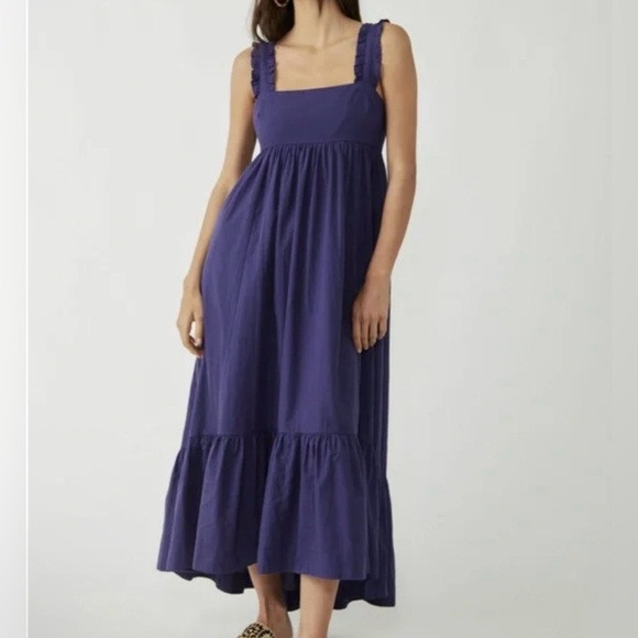 Free People 100% Cotton Ruffled Strap Isabella Maxi Dress Blue Tiered Size‎ S | Poshmark