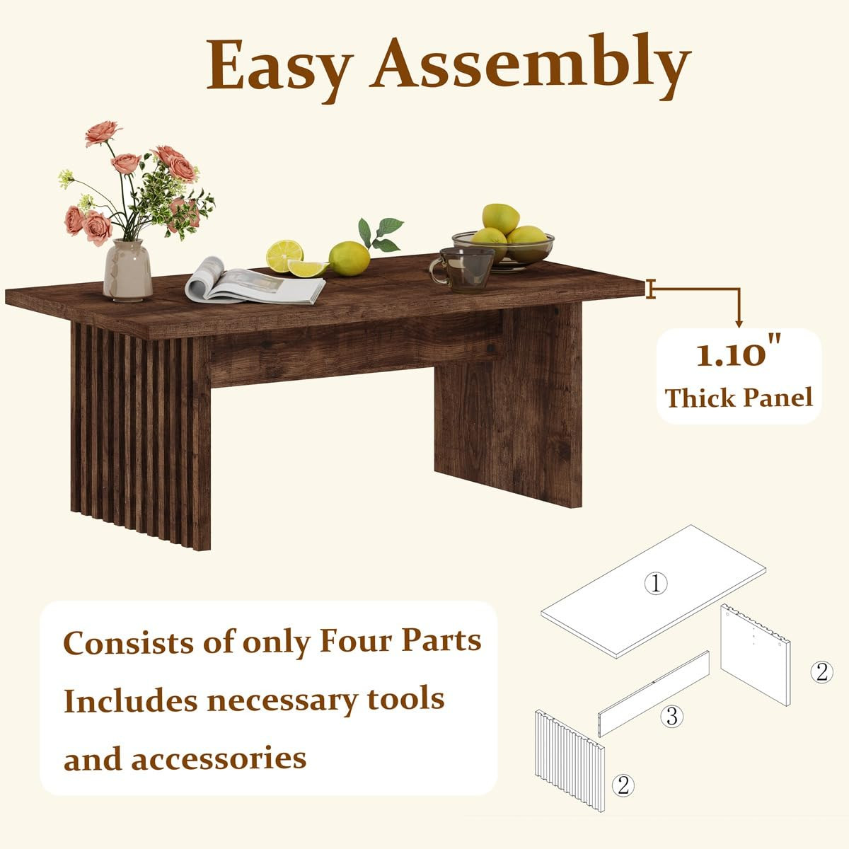 BON AUGURE Coffee Table for Living Room, Farmhouse Wood Center Table, Rectangle Mid-Century Livin... | Amazon (US)