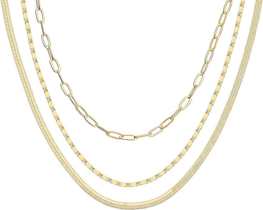 PAVOI Womens 14K Gold Plated Yellow Gold Triple Chain and 925 Sterling Silver Necklace | Amazon (US)