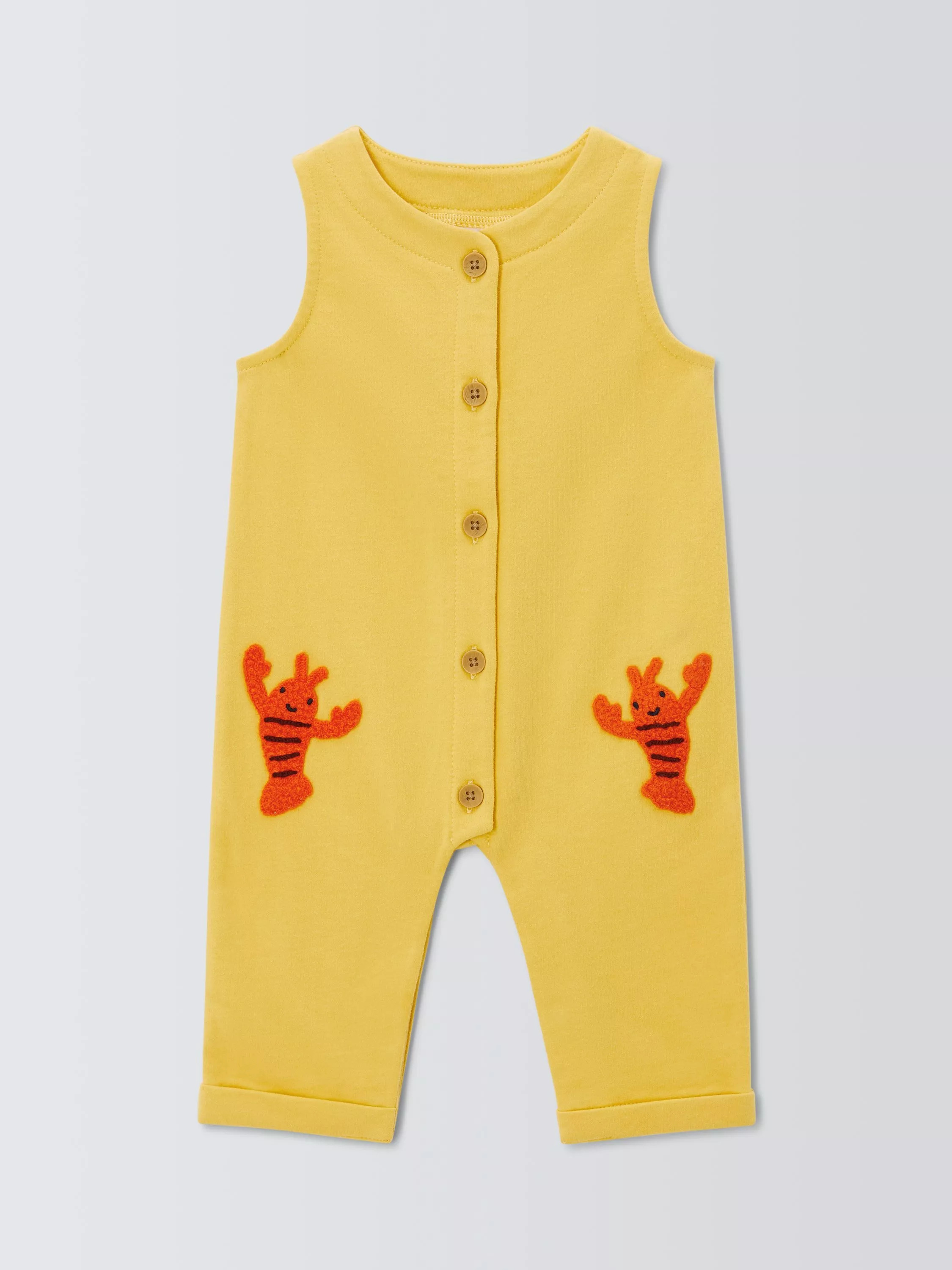 John Lewis Baby Lobster Loopback Romper, Yellow | John Lewis (UK)