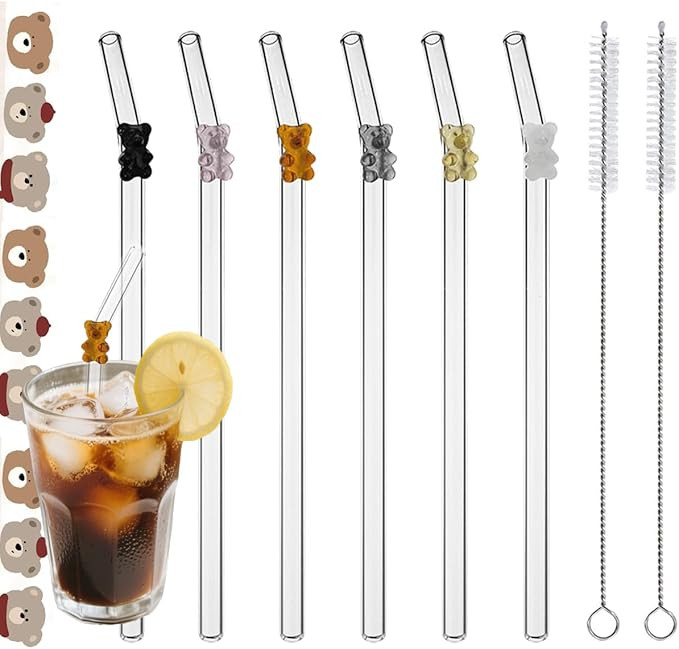 Reusable Glass Straws - 8" x 8 MM, Set of 6, Clear Glass Drinking Straws for Beverages (Red, Norm... | Amazon (US)