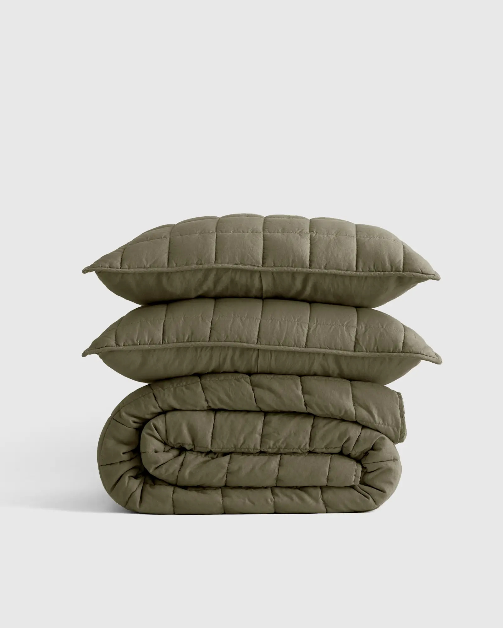 European Linen Box Quilt Set in Dusty Olive | Quince