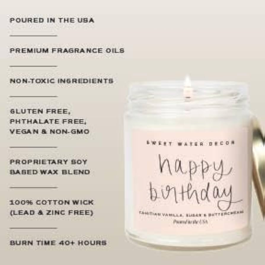 Sweet Water Decor Happy Birthday Soy Candle - Vanilla Sugar & Buttercream Sweet Scented Happy Bir... | Amazon (US)