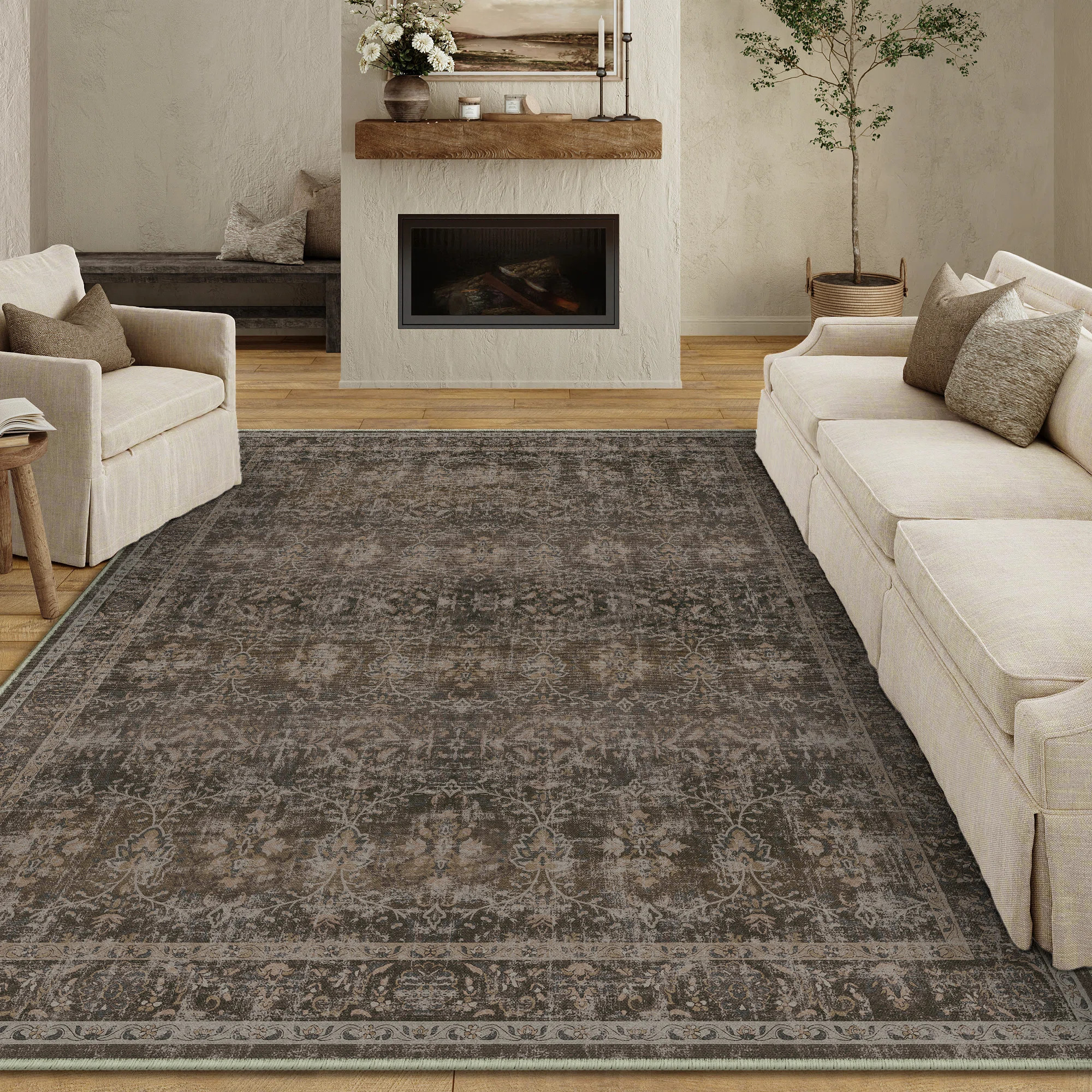 Vintage Floral Area Rug in Brown | Wayfair North America