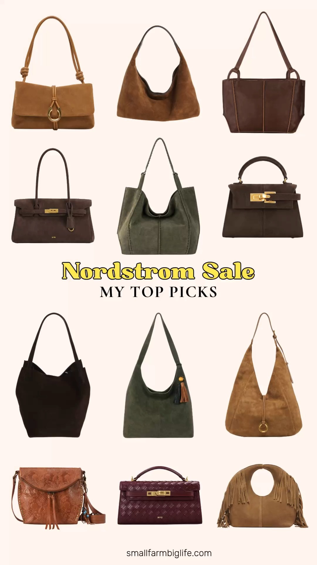 The Nordstrom Sale is the best time to invest in a suede bag for fall or a quality leather bag that will last for years, not just a season. This sale only comes around twice a year, so if you have been eyeing a new handbag, now is the time to shop.
For suede bags, I am loving the tan suede Amina Shoulder Bag, the chocolate brown suede Madewell Shopper Tote in Soft Grain Suede, the olive green suede Huntley Hobo Bag, the cognac suede Mylie Suede Shoulder Bag, the tan suede Mercer Leather Shoulder Bag, and the tan suede fringe Delany Top Handle Bag. The chocolate brown suede Yara Faux Leather Shoulder Bag and chocolate brown suede Elise Faux Suede Top Handle Bag are great options too.
For leather bags built to last, the brown leather Los Feliz Satchel, the olive green Los Feliz Large Tote Leather Bag, the cognac leather floral embossed Silverlake Crossbody Bag, and the burgundy woven leather Noor Weave Texture Top Handle Bag are all beautiful investment pieces.
Shop all of my Nordstrom Sale handbag picks linked in this post while these fall styles are on sale! 

 #LTKootd #LTKOver40 #LTKSaleAlert