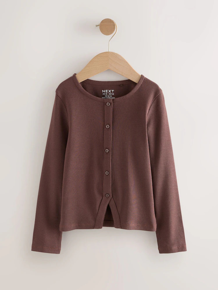 Chocolate Brown Long Sleeve Ribbed Cardigan (3-16yrs) | Next EU