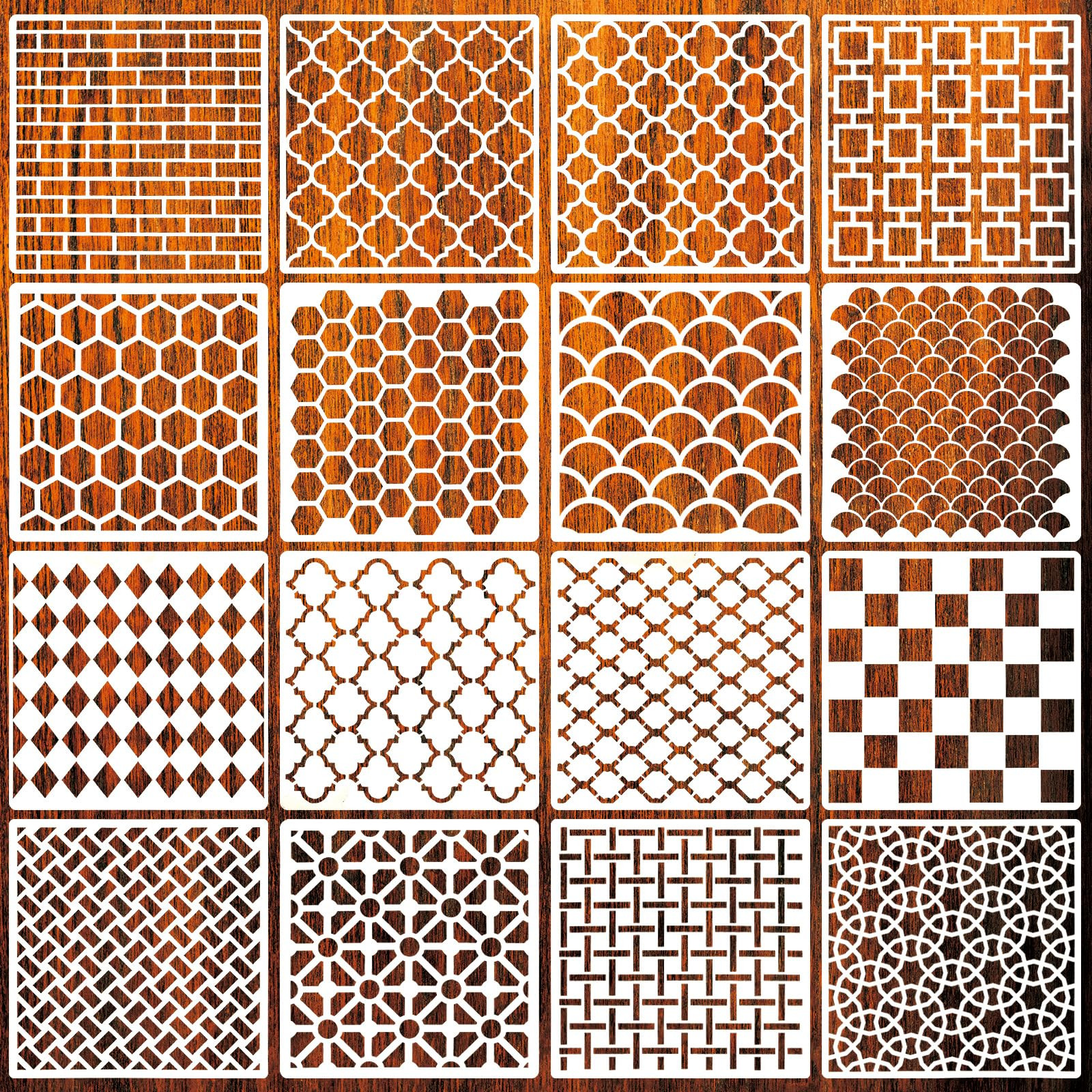 12" Large Wall Stencils with Seamless Patterns, 16PCS Plastic Geometric Stencils for Crafts Reusa... | Amazon (US)