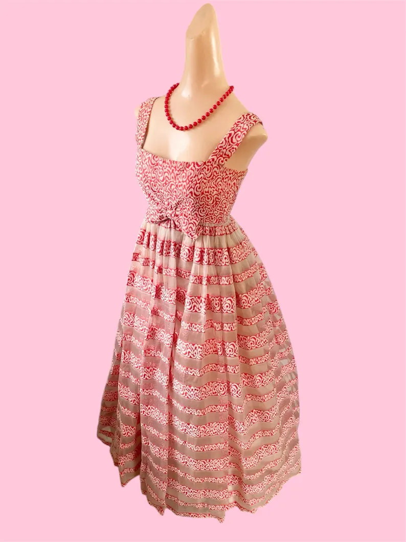 Vintage 1960s Malcolm Starr Coral Red Ballgown sz XS | Etsy (Global)