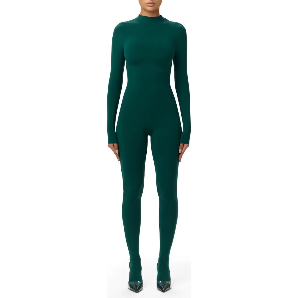 Naked Wardrobe Long Sleeve Closed Toe Jumpsuit in Emerald at Nordstrom, Size Small | Nordstrom