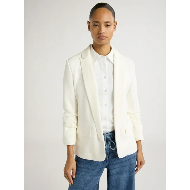 Scoop Women's and Women's Plus Relaxed Scuba Knit Stretch Blazer with Scrunch Sleeves, Sizes XS-4... | Walmart (US)