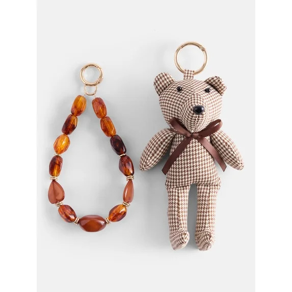 No Boundaries Women’s Plaid Bear Bag Charms, Brown | Walmart (US)