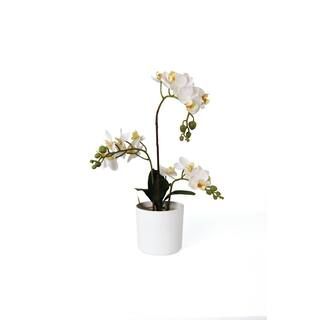 NATURAE DECOR 17 in. White Artificial Orchid in White Planter Pot FLW-ORCWH-17 - The Home Depot | The Home Depot